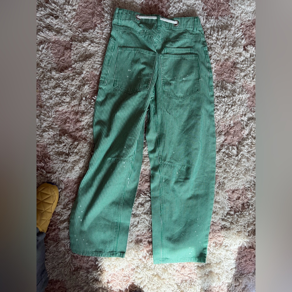 Green Striped Drawstring Patch Pocket Pants - image 8